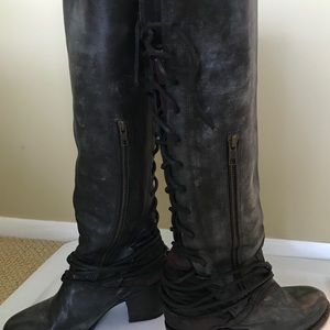 FREEBIRD BY STEVEN LACE UP LEATHER BOOTS